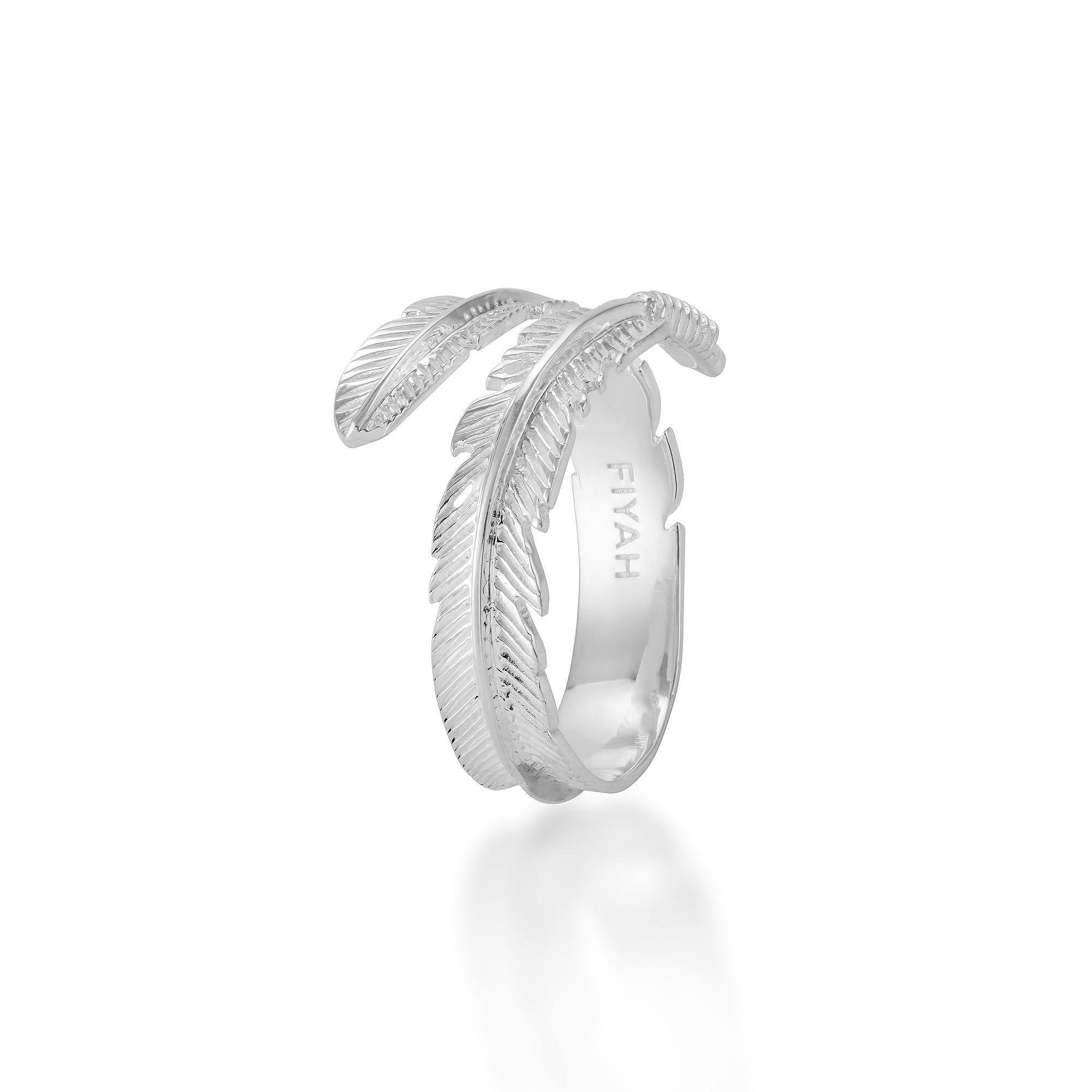 silver feather ring, adjustable plume ring