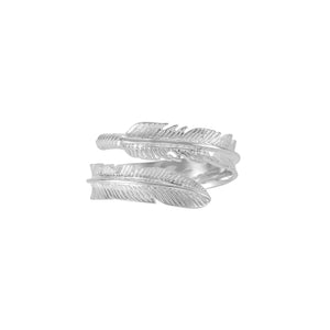 silver feather ring, adjustable plume ring