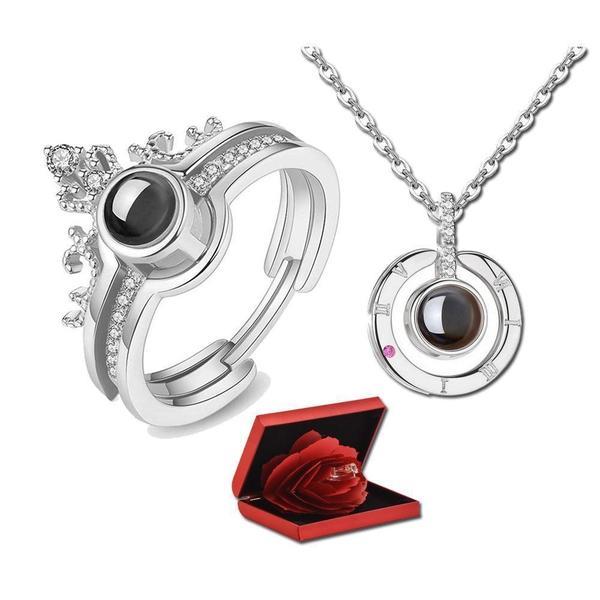 100-Language "I Love You" Adjustable Ring & Necklace with Rose Box