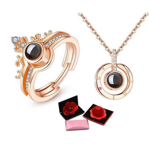 100-Language "I Love You" Adjustable Ring & Necklace with Rose Box