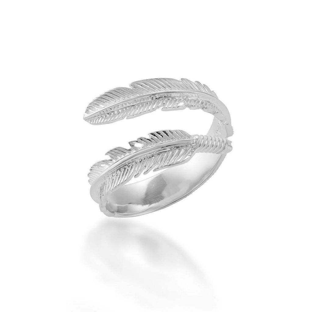 silver feather ring, adjustable plume ring